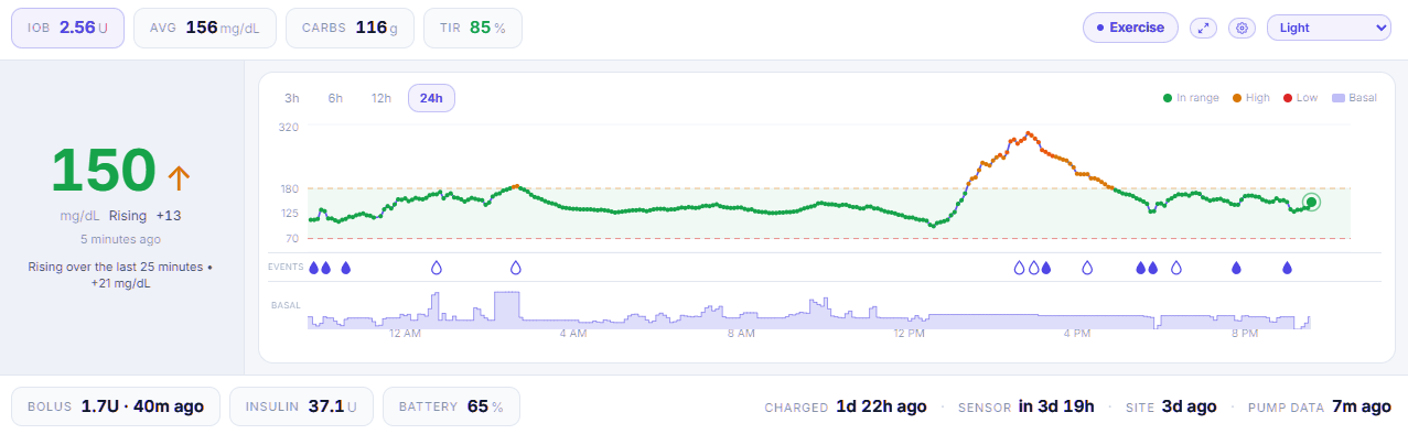 PumpDash desktop dashboard in the Light theme
