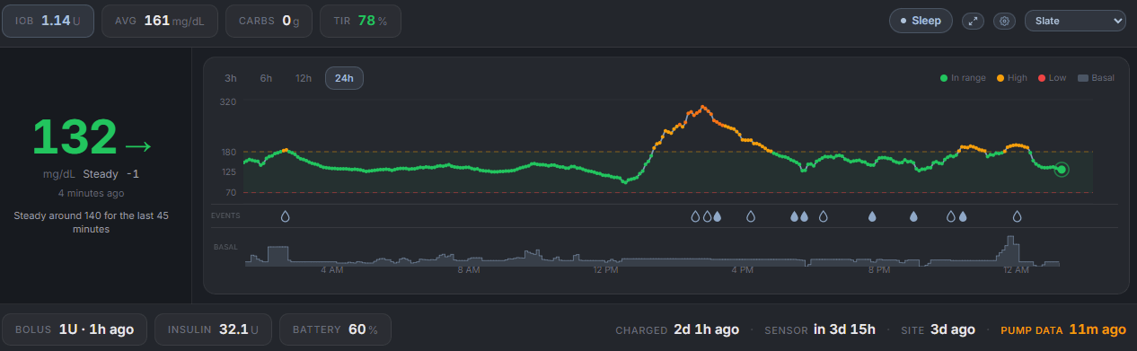 PumpDash desktop dashboard in the Slate theme