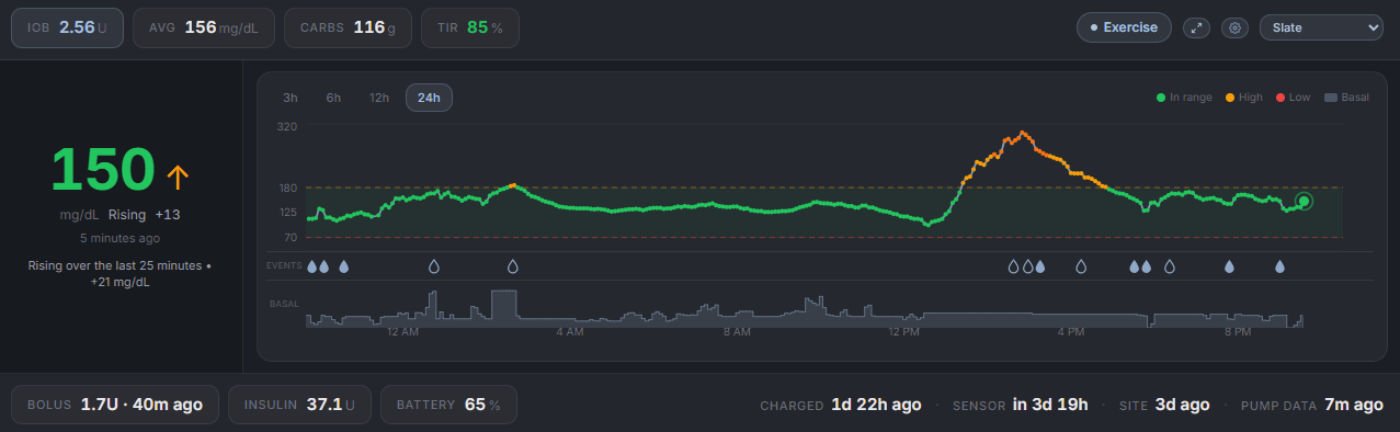PumpDash desktop dashboard in the Slate theme